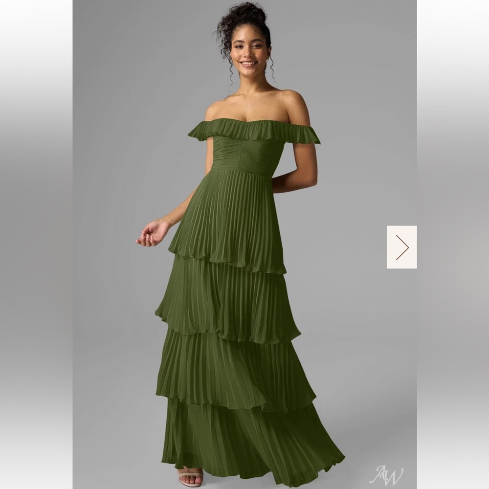 Olive Green Off the Shoulder Tiered Ruffle Gown